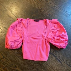 Zara hot pink balloon sleeve top